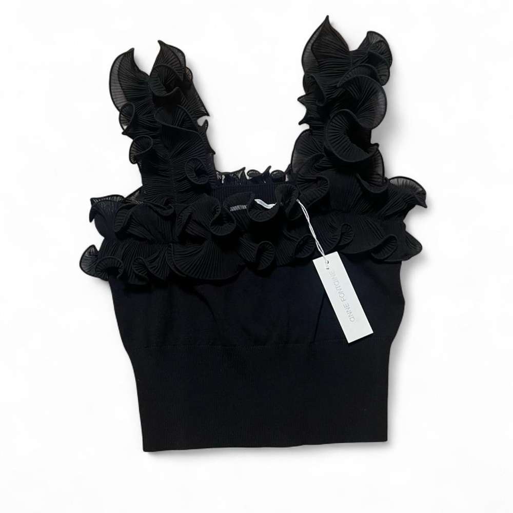 Anne Fontaine Paris Luxury Knit “Amande” Crop Top Ruffle SS24 NWT FR 40 US 8